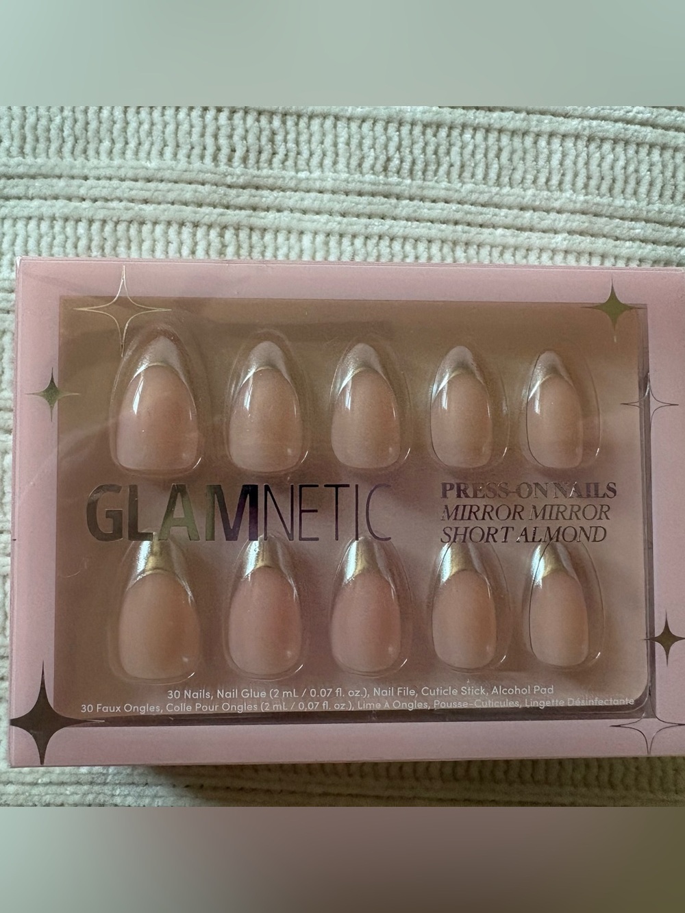 Glamnetic Press-On Nails - Mirror Mirror Short Almond in Nude Silver French Tips
